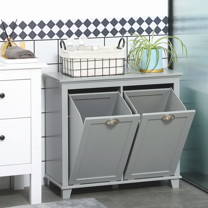 Gray Laundry Hamper Cabinet, Tilt-out Bathroom Storage With Two Compartments - Ample For Laundry, Material, Resists , Simple Maintenance, Falling, 30" W X 16.13" D 27.5" H Organizer Abundant Storage,