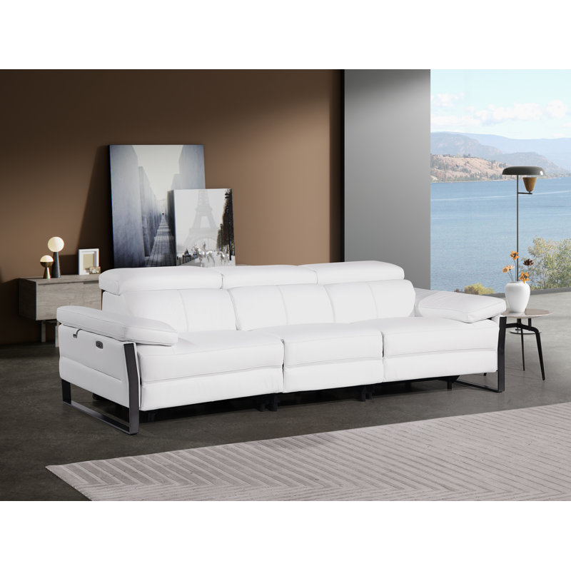 Top Grain Italian Leather Modular Power Triple Reclining Sofa With Power Headrests, White