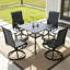 Ensemble de salle à manger de patio pour 4 personnes avec table de salle à manger carrée en métal et chaises berçantes pivotantes (noir et gris)-558639512