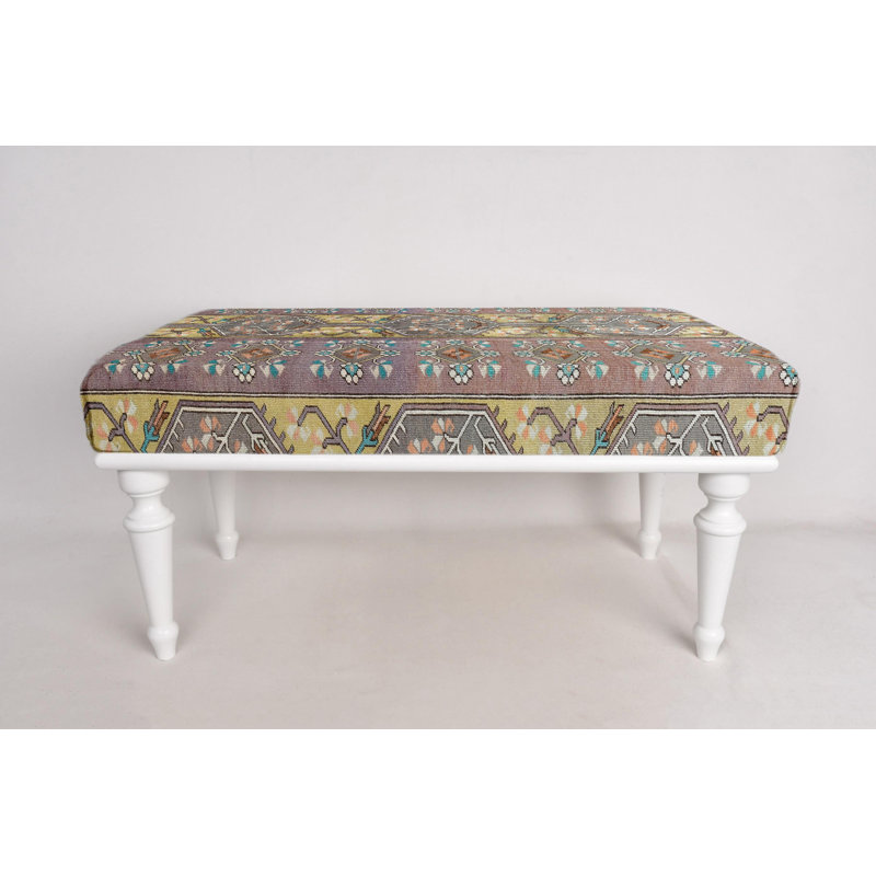 Cotton Upholstered Bench, White, 45cm H x 120cm W x 45cm D