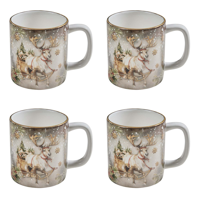  Ensemble de 4 tasses Snow Globe Reindeer