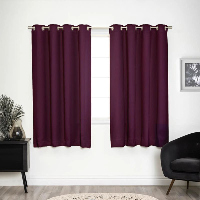 Adina Sevan Solid Thermal Grommet Curtain Panels, 52"W x 72"L, Purple