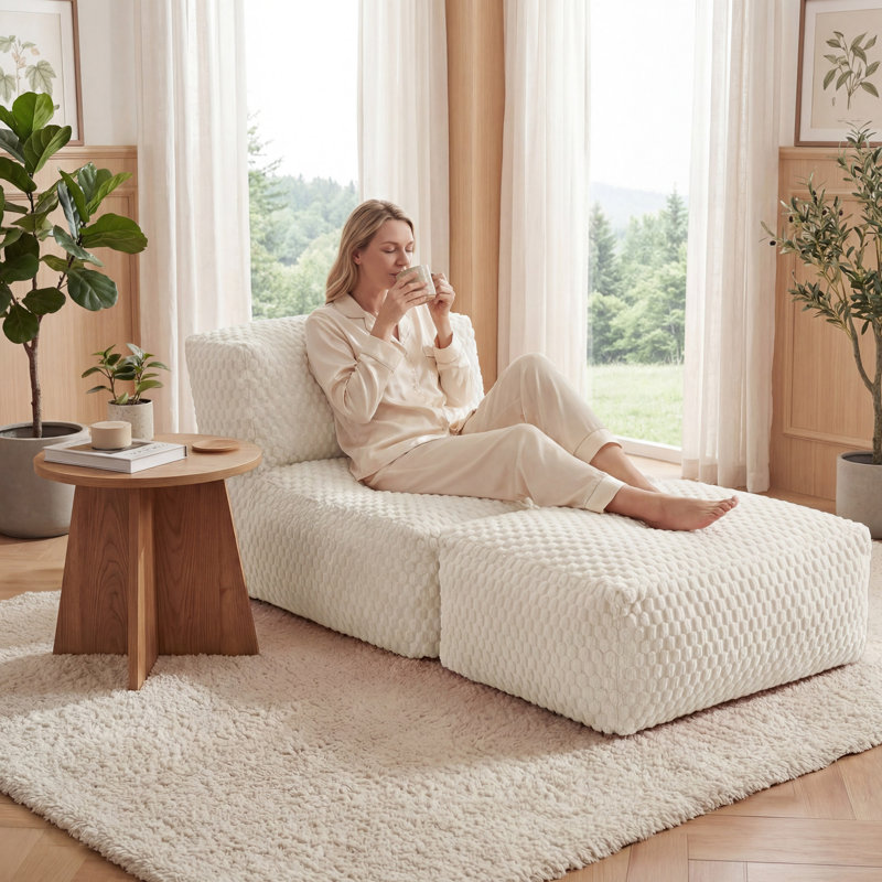 No Assembly Required Big Bean Bag Lounger Chair, Large Foldable Floor Sofa Bed with Memory Foam, Machine Washable Cover, for Living Room & Bedroom