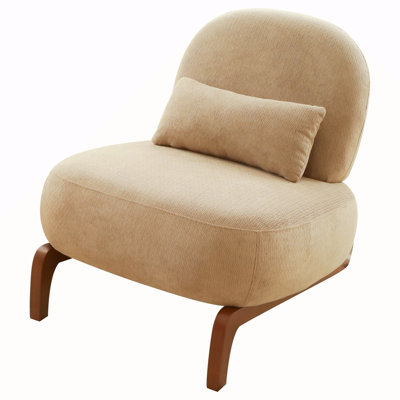 Cute Accent Chair With Solid Wood Legs, Velvet Living Room Chair With Soft Cushion, Cozy Bedroom Chair, Comfy Armless Reading Chair For Apartment, Wai