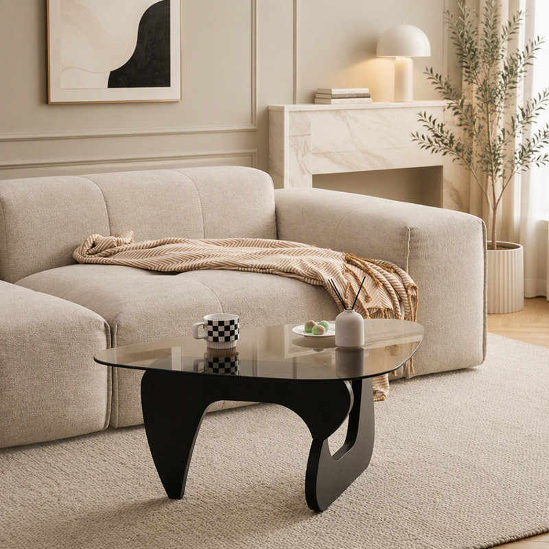 Table basse en verre, Noir et brun