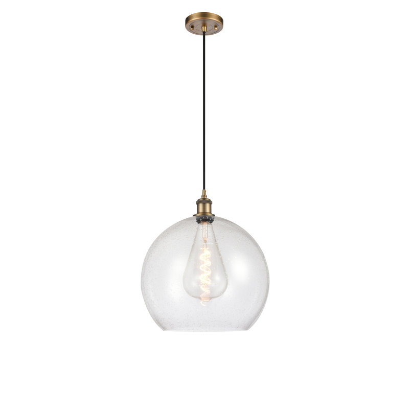Luminaire suspendu sphérique 1 lumière Roxane, H 18,38 po x l 13,75 po x P 13,75 po, Ampoule non incluse, Laiton brossé