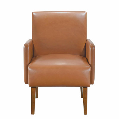 Mid-Century Modern Design Accent Chair Brown Faux Leather Upholstery Walnut Finish Solid Wood 1pc Living Room Furniture