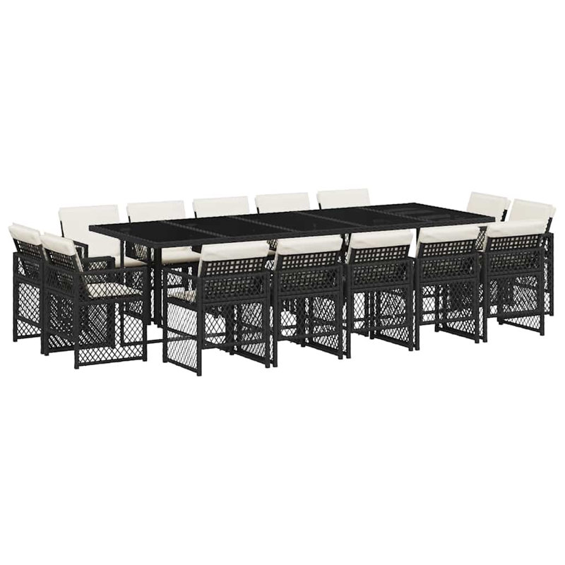 Patio Dining Set with, 15 Pieces: Table, 14 Chairs, Cream White, Black