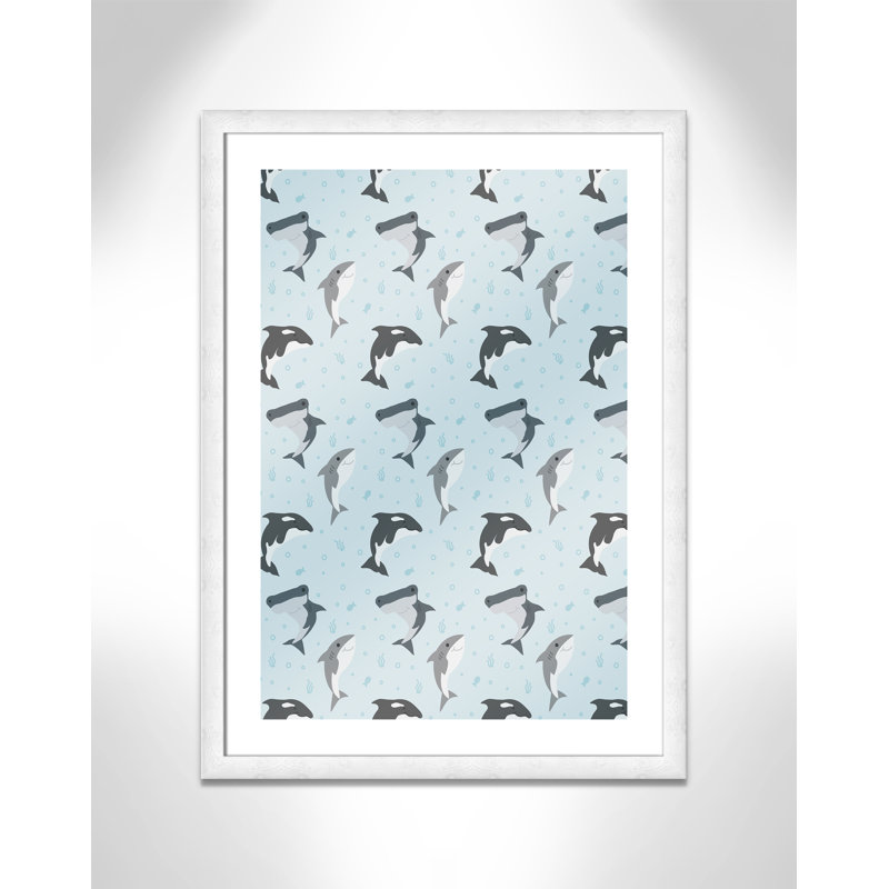 «Happy Fish», impression sur papier, H 34,5 po x l 24,5 po x P 0,6 po, Encadré plat à grain de bois blanc