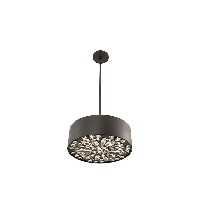 Azores Matte Black Crystal Drum Pendant Light