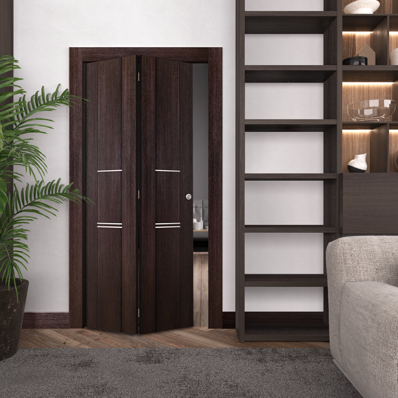Porte pliante préfinie en bois manufacturé et en métal lambrissé, Chêne, L 36 po x H 80 po