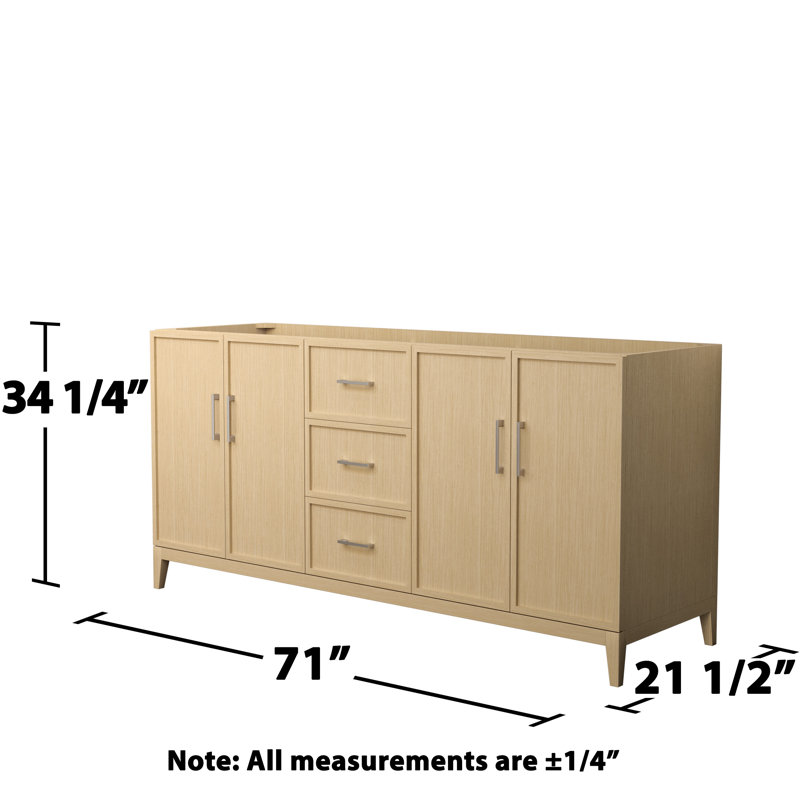 Elan 71'' W Double Bathroom Vanity Base, Tan/Brushed Nickel