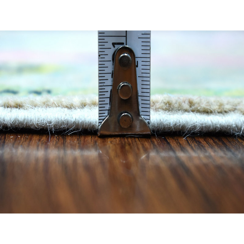 Tapis de couloir unique en laine noué à la main rose / vert 2 pi 6 po x 8 pi Harpenden