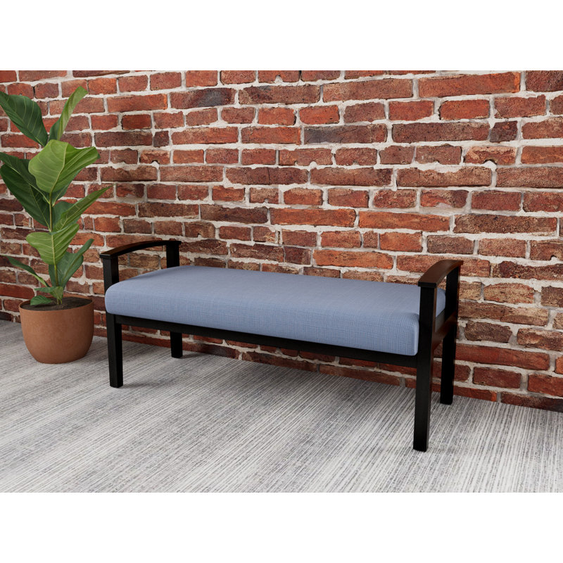 Banc en bois massif Amherst, Chambray bleu marine clair, Noir