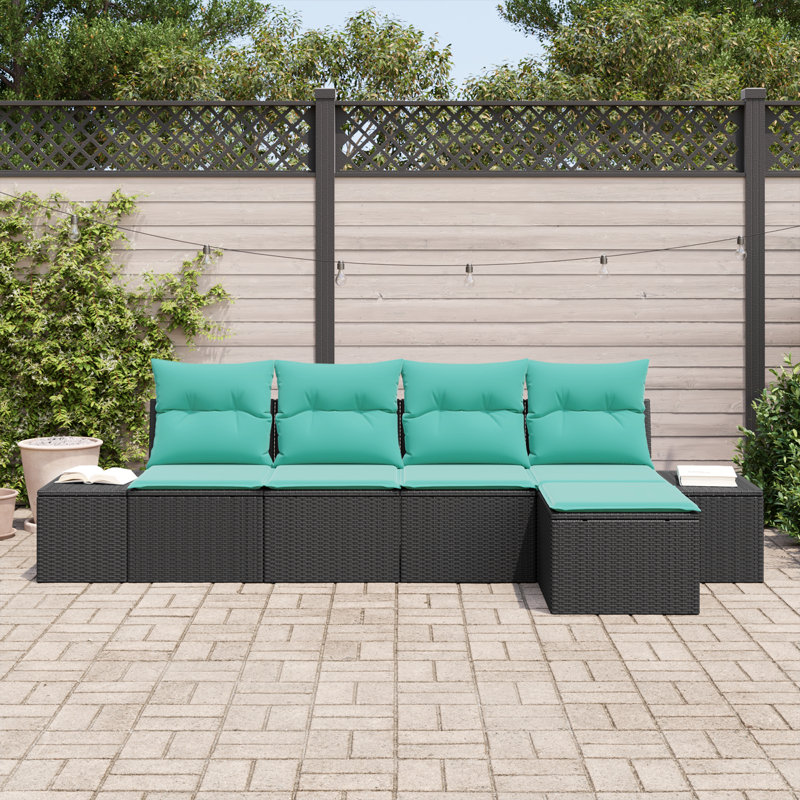 Ensemble de canapé avec coussin vidaXL 5 pièces synthétique noir: rotin de polyester