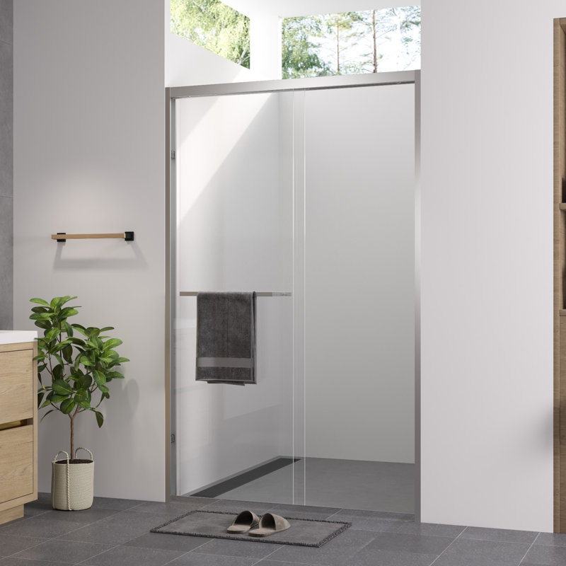 44 - 48"x76" Double Sliding Shower Door For Bathroom, 1/4" (6mm) Clear Tempered Glass, Aluminum Frame, And , Reversible Setup