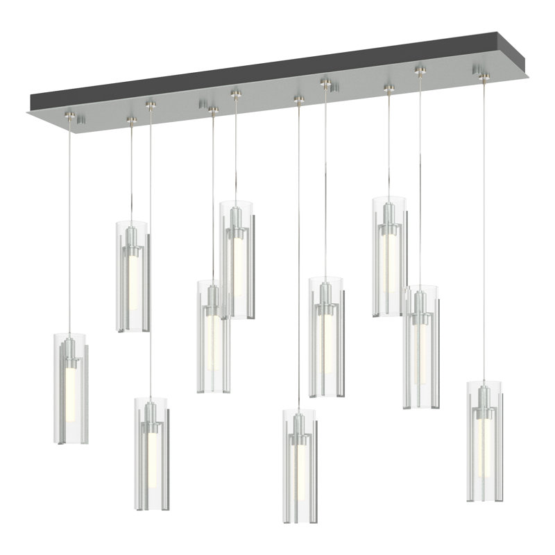 Exos 10 - Light Cylinder Pendant, Clear Glass, Vintage Platinum, Long: 13" to 80"