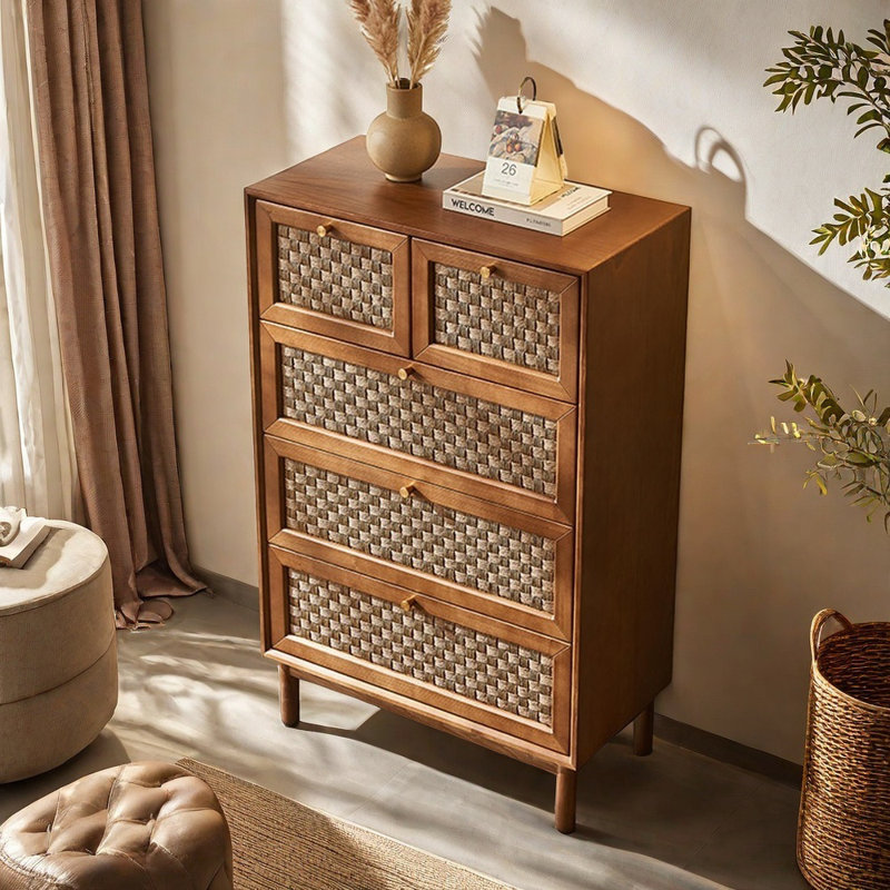 Commode d'appoint simple en bois tissé de rotin moderne