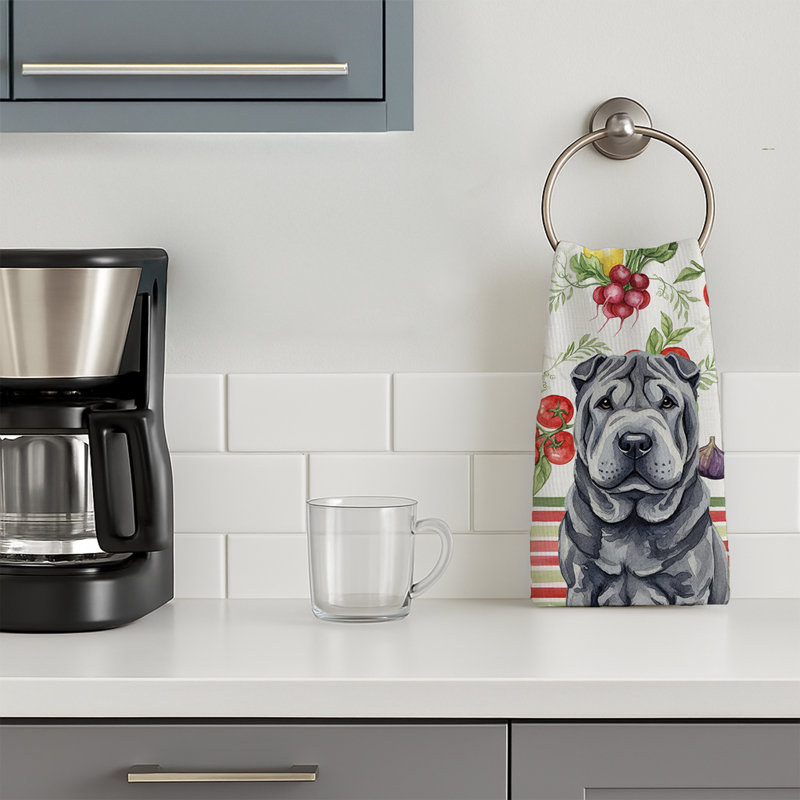 Black Shar Pei Vegetables Kitchen Towel, Black Shar Pei