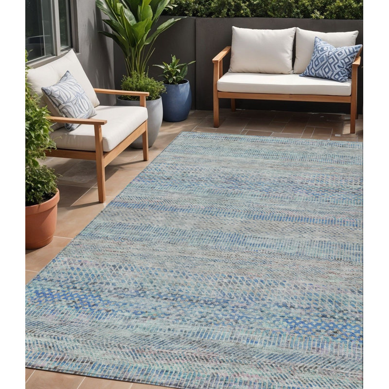 Tapis intérieur lavable rayé bleu 5 pi x 8 pi