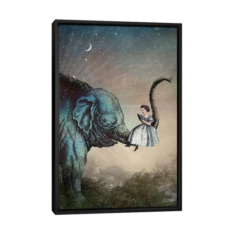 «Good Night Story» par Catrin Welz-Stein - impression d'art graphique, H 26 po x l 18 po x 1,5 po, Toile avec cadre noir