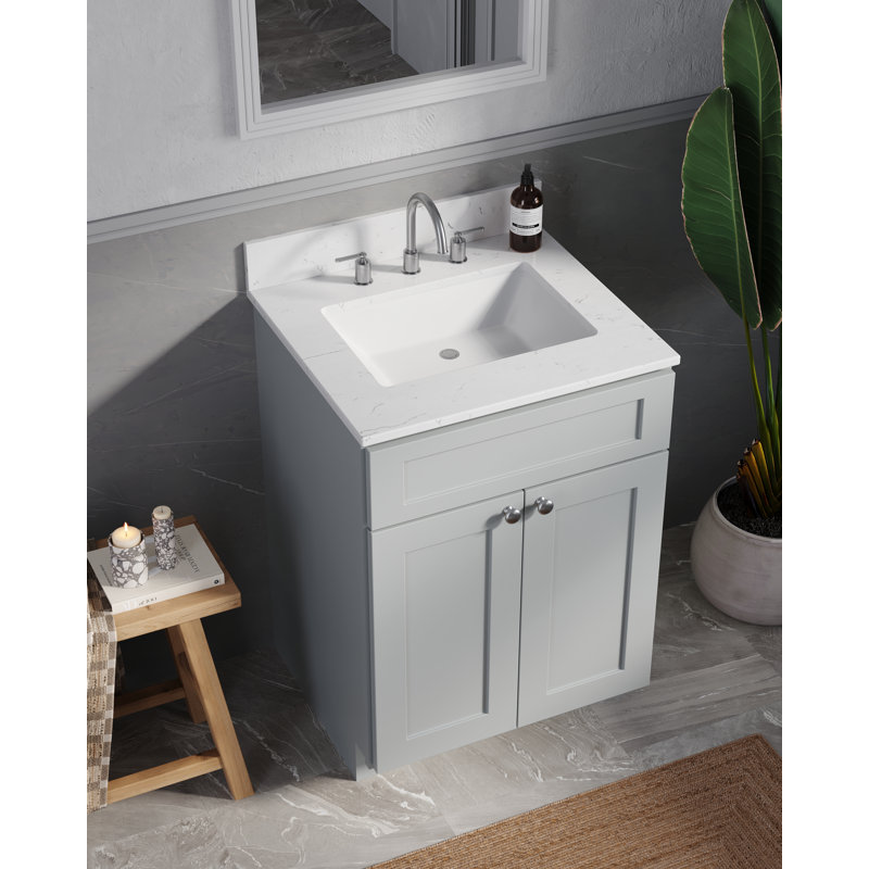 Chrisna 25'' Single Bathroom Vanity with Quartz Top, Grey