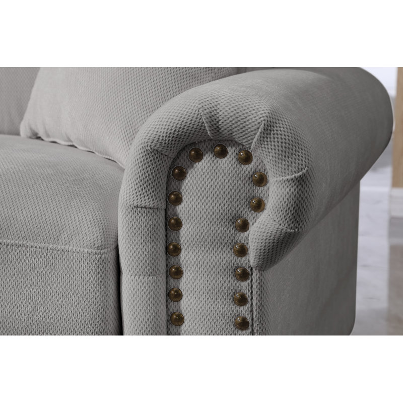 Errett Upholstered 5-Seat Roller Arms Cloud Corner Sectional Sofa, Light Gray Polyester