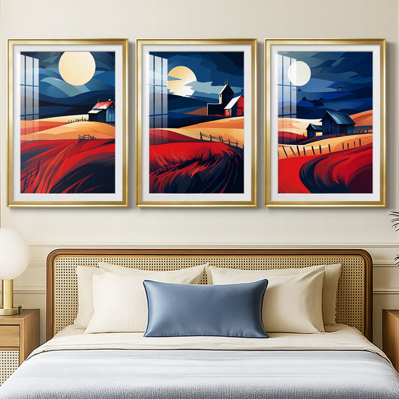 Paysages série Cxxvi - impression encadrée sur mesure de qualité supérieure mat - 3 pièces, H 19 po x l 27 po