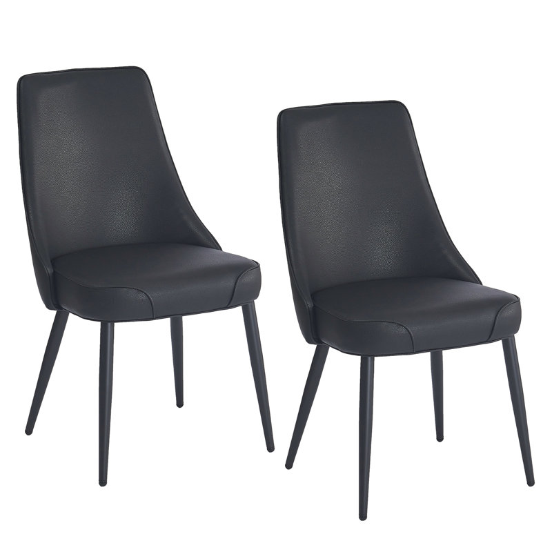 19'' H Faux Leather Upholstered Metal Side Chair, Black