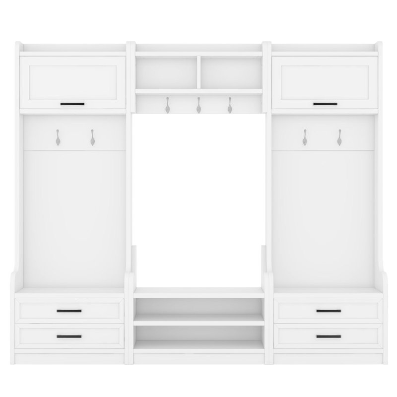 Savanella 4-in-1 Detachable Hall Tree with Storage and 7 Hooks, Multiple Functions Hallway Coat Rack with Storage Drawers and Cabinet