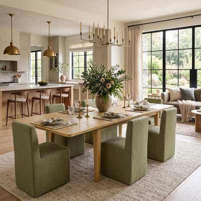 Ensemble de table de salle à manger extensible 72 "à 104" avec table en placage de bois véritable et chaises en mélange de lin
