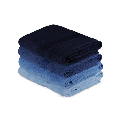 Ensemble de serviettes de bain 4 pièces Premium, 100% coton, 27,6 po x 55,1 po | 500 g / m², doux et absorbant | Comprend une boîte-cadeau spéciale | Couleurs bleu foncé, bleu et bleu clair | Lavable à la machine à 104 ° F, parfait pour le spa et la maison
