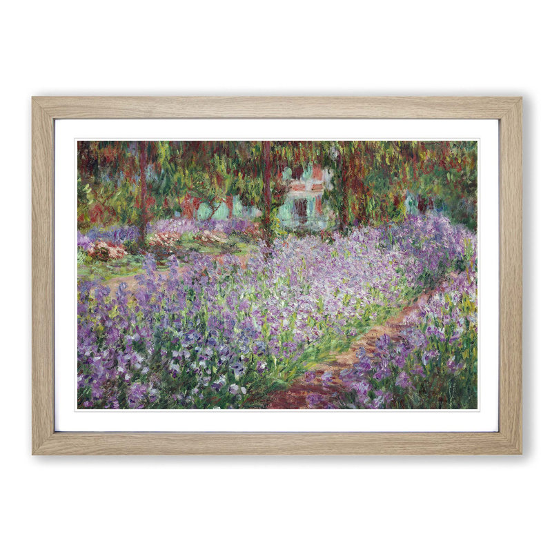 Irises in Monet's Garden by Claude Monet - Framed Print, Oak