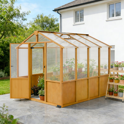 6x8 FT Wooden Greenhouse, Outdoor Walk-in Green House