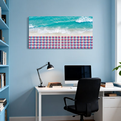 Scenic &Cityscapes Beach Waves Sand Umbrellas Pattern Print Art Canvas
