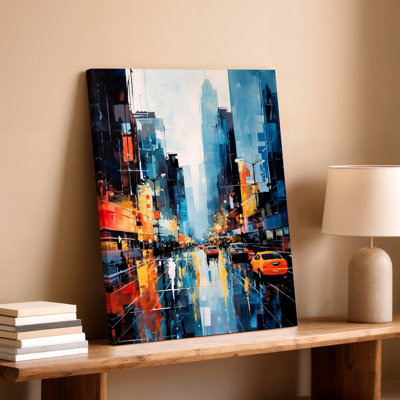 Abstract Cityscape Street Lamp Modern Urban Painting Canvas Wall Art Print, Abstract Modern Urban City Skyline Home Decor For Living Room Bedroom Offi