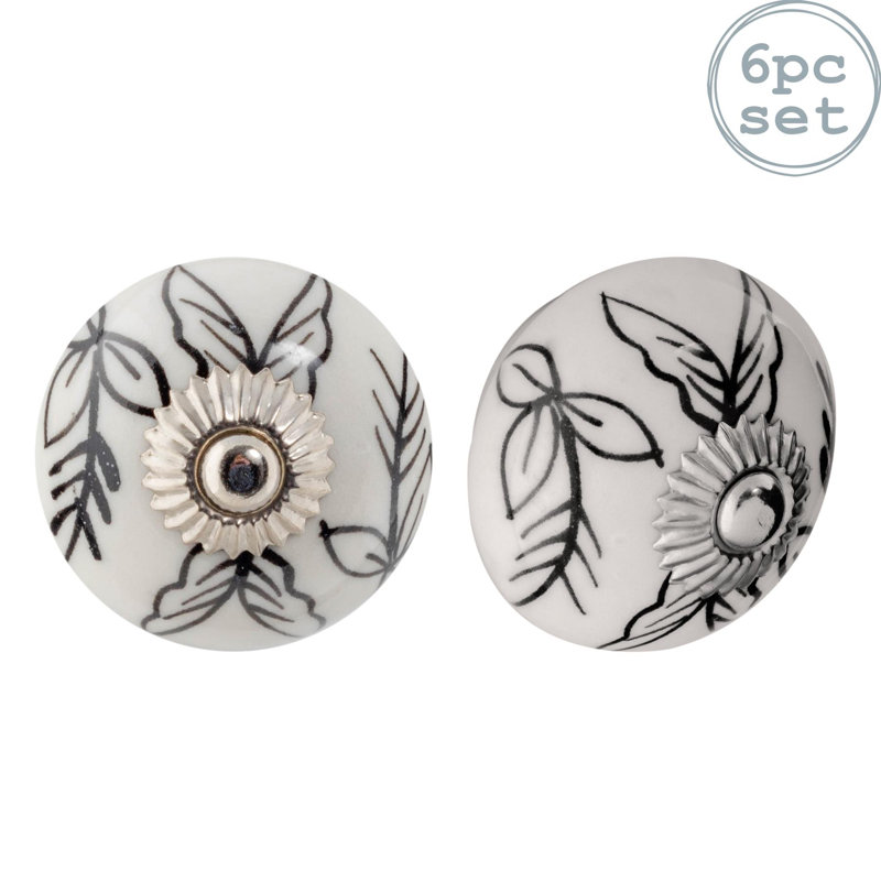 Nicola Spring - Round Ceramic Cabinet Knobs - Black Leaves