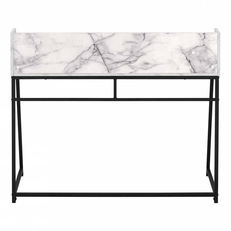Computer Desk, Home Office, Laptop, Storage Shelves, 48"l, Work, White Marble Look Laminate, Black Metal, Contemporary,