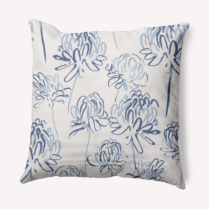  Outdoor Square Pillow Cover & Insert, 16" x 16", Blue, Floral 1