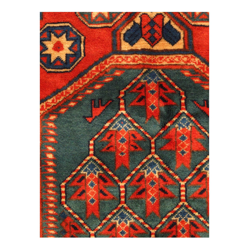 Tapis oriental en laine / coton bleu / rouge / vert clair 5 pi x 6 pi 9 po Oriental
