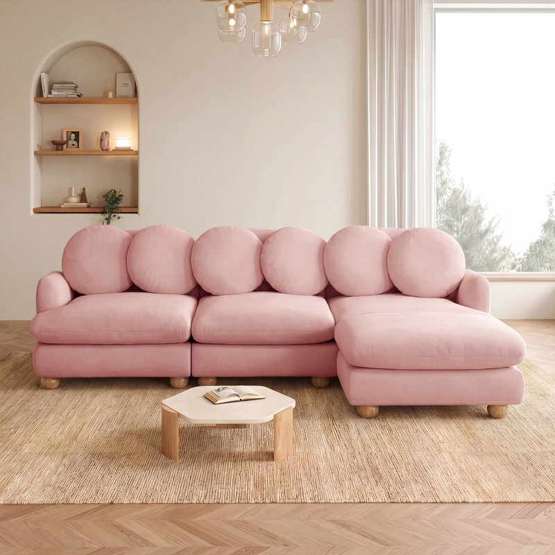 Comfy  Modular Sectional Sofa, Pink Chenille