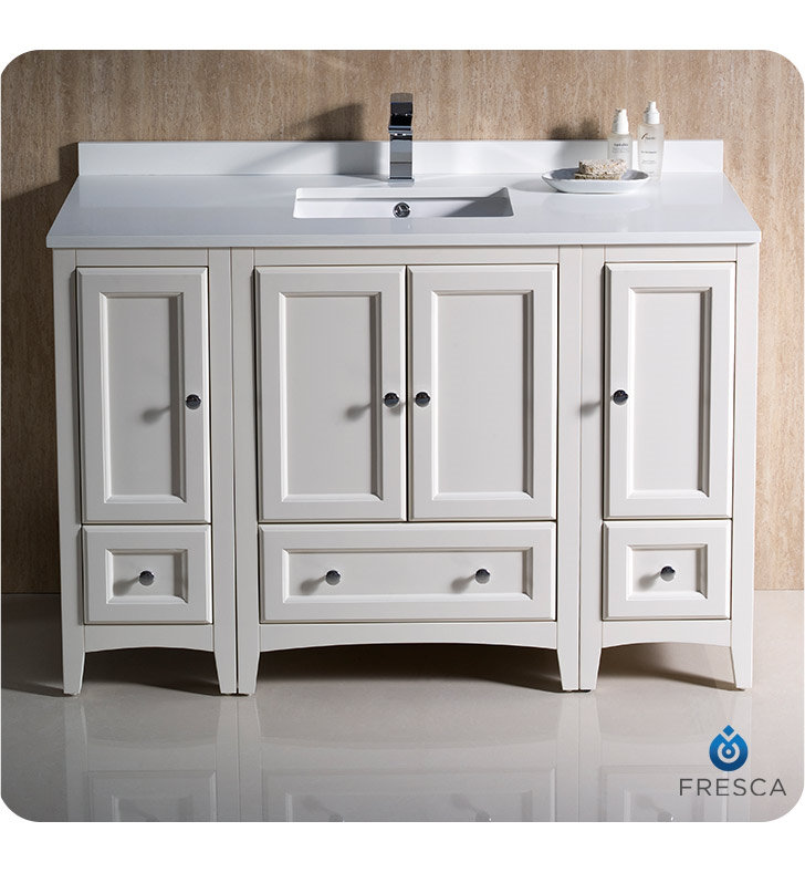 48" Antique White Quartz Stone Single Sink Vanity