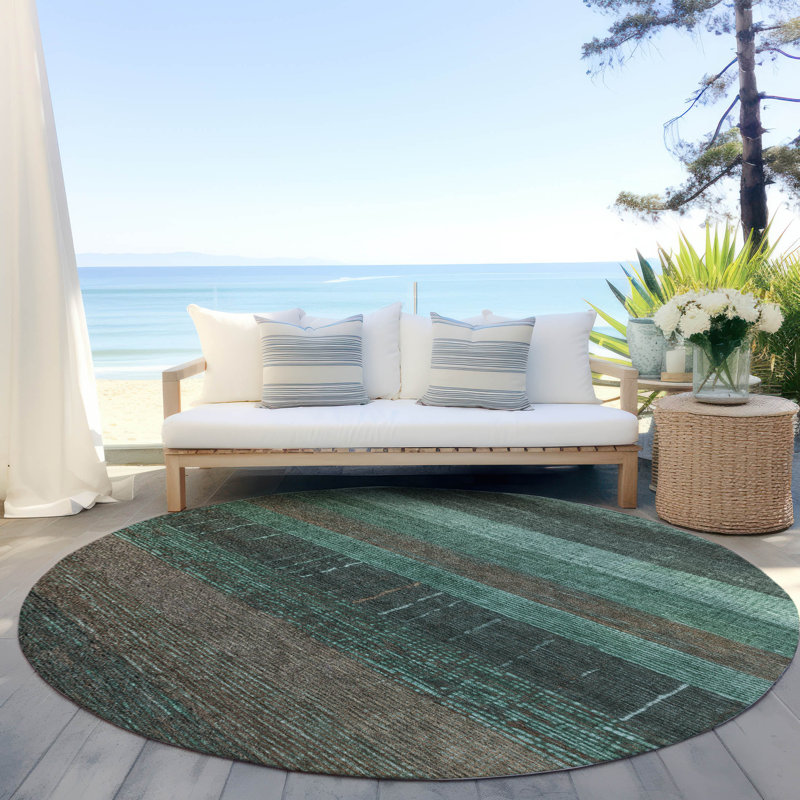 Tapis intérieur / extérieur bleu sarcelle lavable Tembira , 8 pi x 8 pi