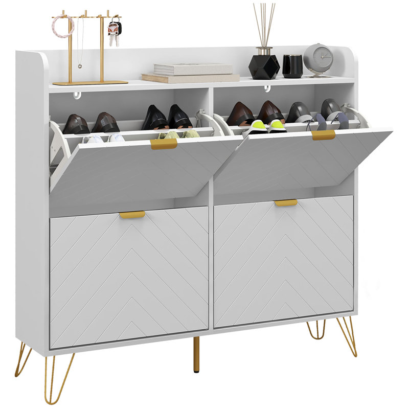 Armoire de rangement pour chaussures mince avec 4 tiroirs rabattables et tablettes réglables