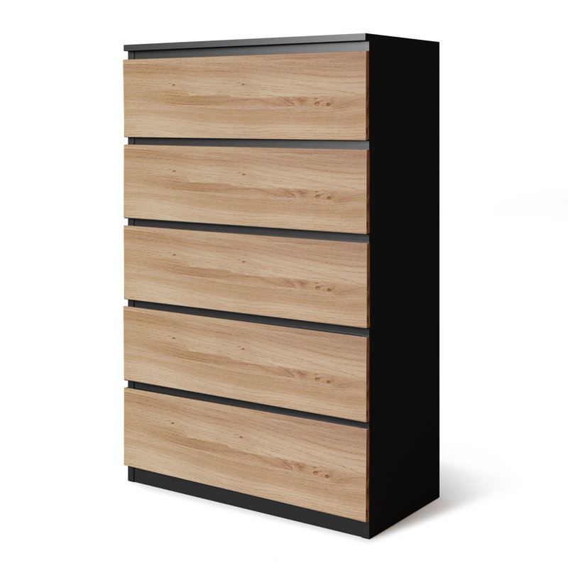 Baptistine 70cm W 5 - Drawer Chest of Drawers, Black/Oak