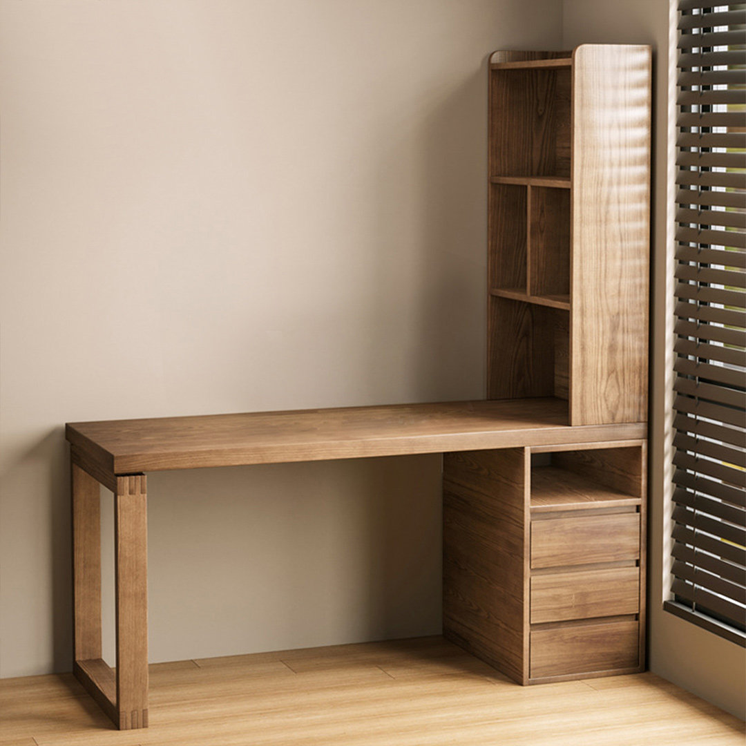 Furnire Lewi Light-walnut Rectangular Solid Wood desks | Wayfair