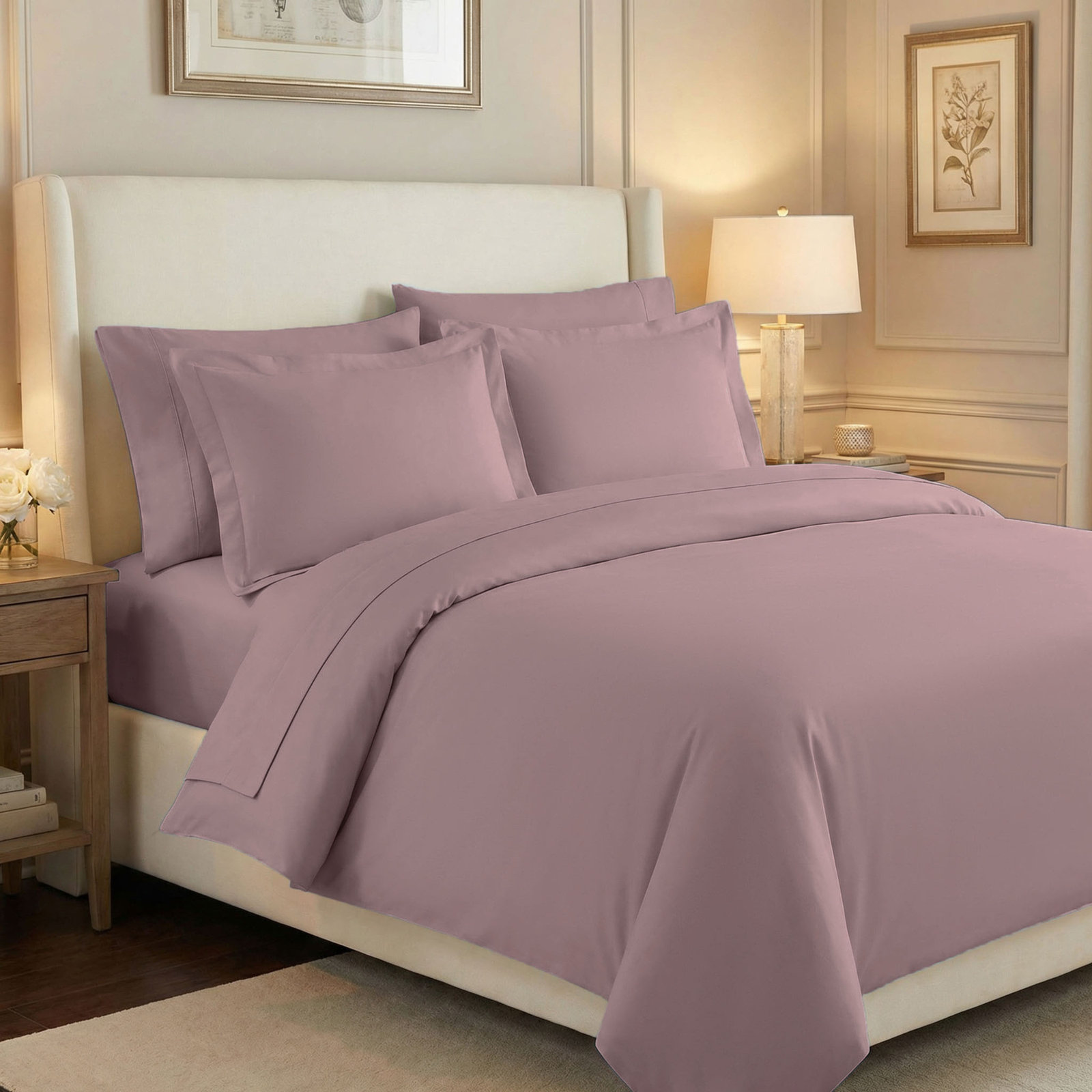 Edmont Egyptian Cotton Duvet Cover Set, King / California King, Lavender