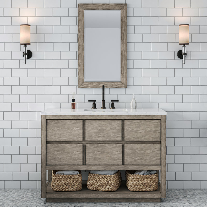 Meuble-lavabo de comptoir en marbre blanc Carrara de 48 po Oakman avec miroir Oakman