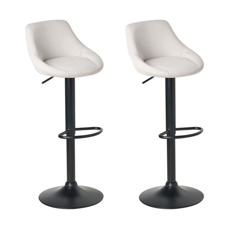 Swivel Upholstered Adjustable Height Bar Stool, Beige Fabric
