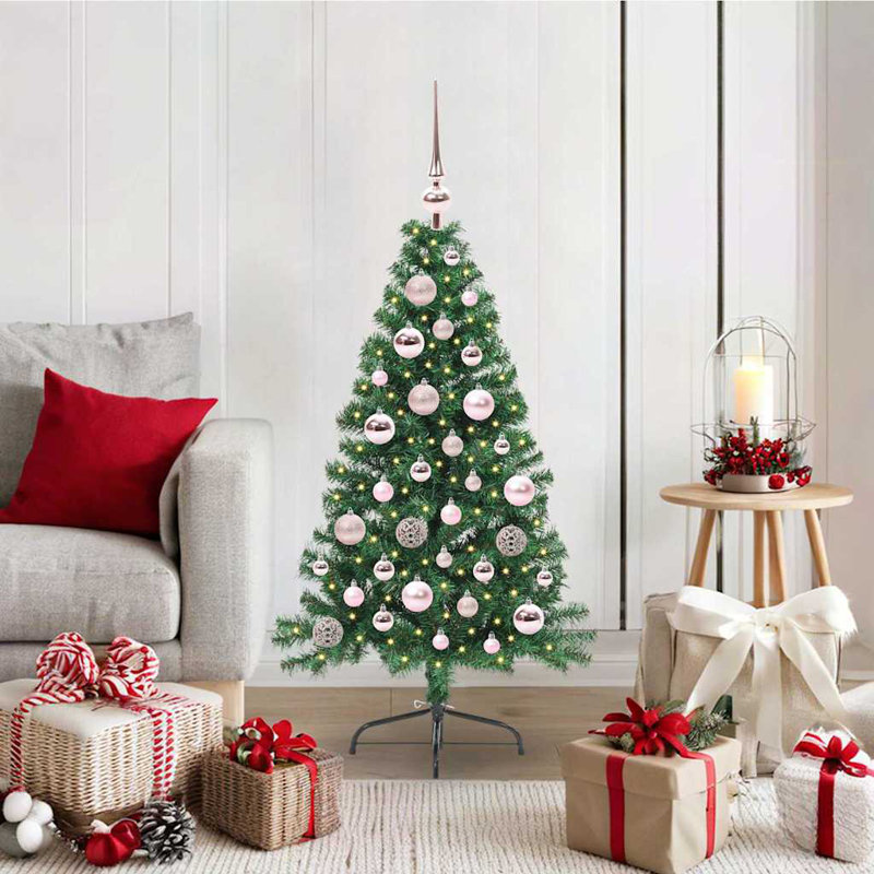  Artificial Pre-lit Christmas Tree PVC, Green/Pink, 3.94' H